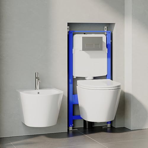 Hänge-Bidet mit Nano-Beschichtung - Wand-Bidet aus Keramik mit Hahnloch und Überlaufschutz - Dusche Hygienedusche WC für Intimreinigung - mit Befestigungssatz für Montage – Bild 6