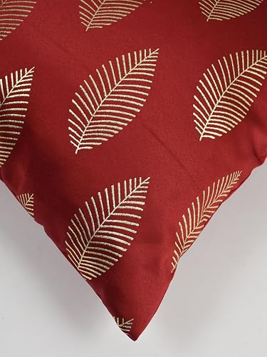 Image of TEXIVA Premium Velvet Cushion Covers Set of 5, 16x16 Inch Sofa Cushion Covers with Hidden Zipper, Modern Floral Pattern - Red