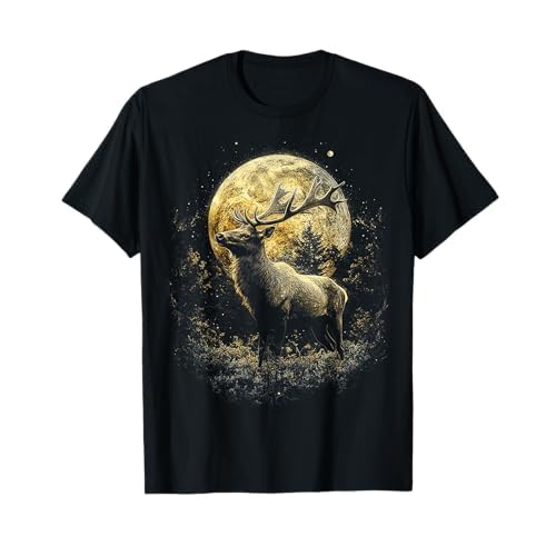 エルク 抽象 自然 モチーフ 動物好き ポートレート アート ヘラジカ Tシャツ