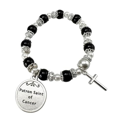 St Peregrine Bracelet Set Italian Metal Charm and Glass Bead Stretch Jewelry Accessory with Patron Saint of Cancer Holy Prayer Card3