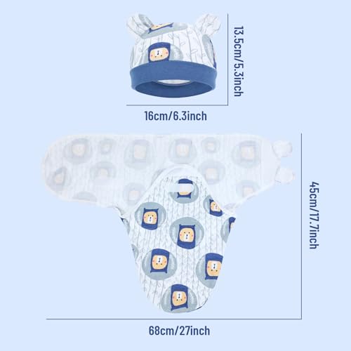 Image of Cinaci 2 Pack Adjustable Soft Cotton Blend Newborn Baby Receiving Swaddle Blankets Sleep Sacks with Nursery Hats Caps Beanies Bonnets for Baby Girls Boys Newborns Infants