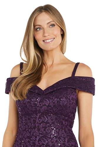 Image of R&M Richards Women's Off The Shoulder Formal Gown - Glitter Lace Mermaid Evening Dress for Wedding Guest & Cocktail Attire