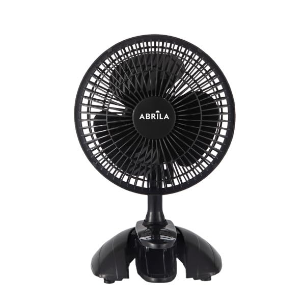 ABRILA- Ventilador de Sobremesa con Pinza Nervion | 2 Velocidades | 20W | Negro | Compacto y Versátil