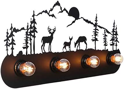 CraftThink Vintage Style Wall Light, Industrial Elk Design Wall Lamp Wall Mount Lighting Wrought Iron 4 Heads Sconce Light in Black for Hallway Bar Dining Living Room Restaurant Foyer Bedside lamp