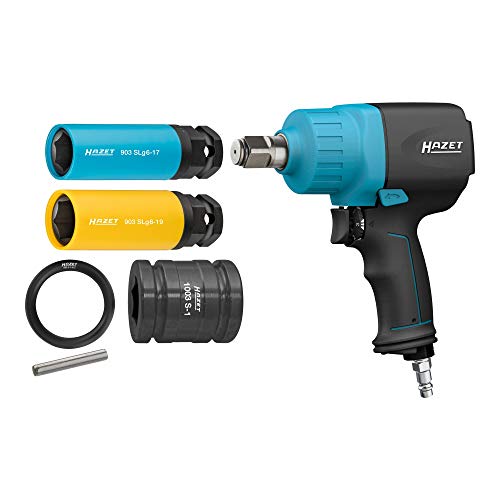 HAZET Druckluft-Schlagschrauber 9013M/6 inkl. Stecknüsse | Max. Lösemoment: 1890 Nm, Vierkant 20 mm (3/4 Zoll), Betriebsdruck: 6,3 Bar | für den Einsatz an SUV, Transportern, Lkw und Landmaschinen