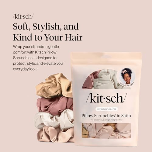 Image of Kitsch Pillow Satin Scrunchies for Women - Hair Ties No Damage, No Crease Hair Accessories | Perfect for Day or Night | Ideal Gifts for Women - Blush, 4pcs
