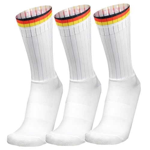 BULBEAWICK 3 Pairs Men Bicycle Sport Running Bike Socks Anti Slip Silicone Cycling Sports Running Socks(B-White)