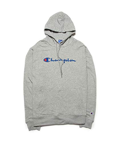 Champion Men's Pure Cotton Hoodie Embroidered Logo Pullover Sweatshirt Gray