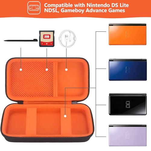 Image of Supmay Hard Carrying Case Compatible with Nintendo DS Lite NDSL, Gameboy Advance Games Storage Holder Travel Bag with Mesh Pocket for USB Charging Cable, Stylus, Earphones, Game Cartridge, Orange