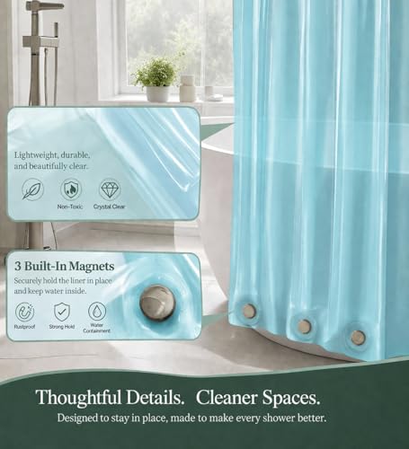 Image of EHZNZIE Aqua Shower Curtain Liner 72x72, PEVA Waterproof Bath Curtain, No Chemical Smell, 3 Weighted Magnets, Durable with Rustproof Metal Grommets
