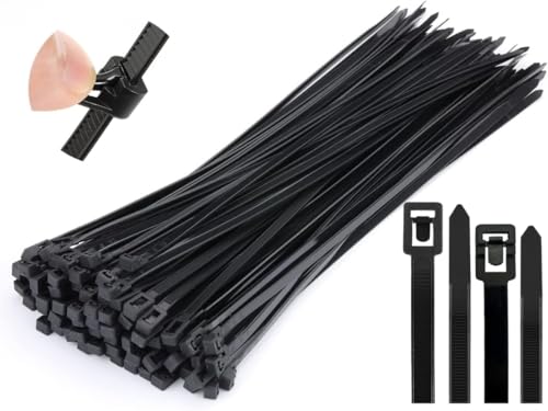 Lyaor 100 PCS Cable Tie Réutilisable 4.8x300mm Résistant Collier de Serrage Plastique Attache Câble Noire Nylon Serre Câbles Collier de Serrage Plastique...