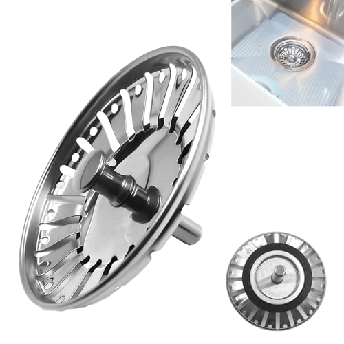 Ø 84mm Coladores Fregadero de Acero Inoxidable, Colador de Drenaje Universal para Fregadero de Cocina con Pasador Ajustable, Upgraded Kitchen Sink Plug Strainer, Tapón de Desagüe