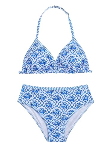 Image of BEAUDRM Girl's 2 Piece Floral Print Swimsuits Halter Triangle Bikini Boho High Waisted Bathing Suit