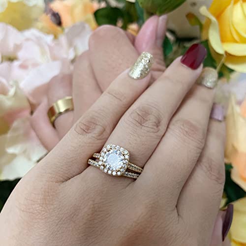 CEJUG 1.5Ct Cz Wedding Ring Sets for Him and Her Womens Mens Titanium Stainless Steel Rings Bands 18k Gold Couple Rings3