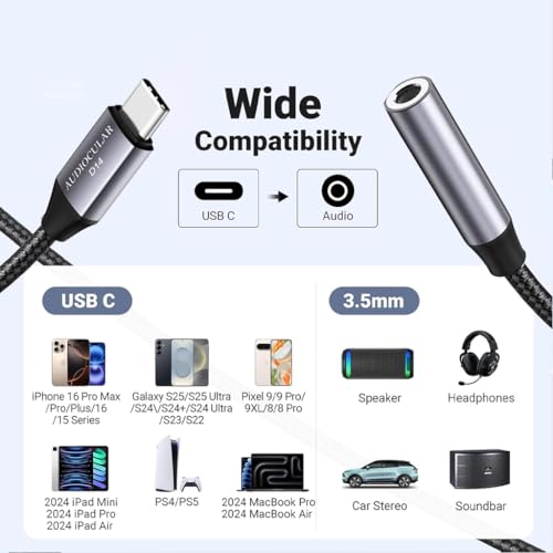 Image of D14 CX31993 Portable DAC & Amp with MAX97220 Amp Chip, Connector, Mobile Audio Adapter, Type-C to 3.5mm DAC Dongle for iPhone 15 /16 Series, Galaxy S24 /S24 Ultra /S25 & Other Type-C Devices