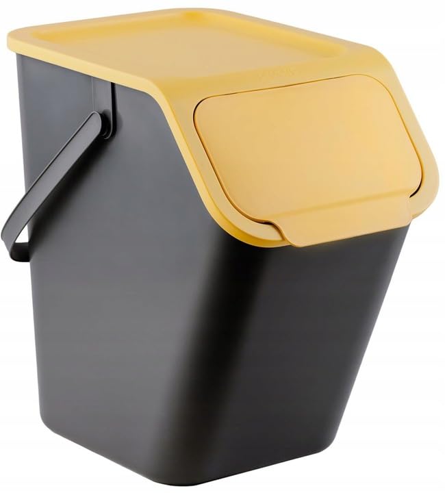 Go Practic Set de Poubelles de Cuisine Avec Couvercle, 1x 25L Jaune Fonction de Clic, Conteneur à Déchets, de Tri Des Déchets en Plastique Durable et...