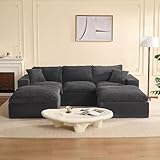 Litbird Modular Sectional Sofa and Sofa Bed, L-Shaped Cloud Couch with Memory Foam, No Assembly, Deep Seat,Set of Corduroy Convertible Sofa for Living Room (Grey, 268 cm U-Shaped)