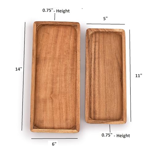 Samhita Acacia Wood Rectangular Wooden Platters for Food Holder/BBQ/Party Buffet Gift for Friend, Family (Set of 2) - Cosy Home Interiors Samhita Acacia Wood Rectangular Wooden Platters for Food Holder/BBQ/Party Buffet Gift for Friend, Family (Set of 2) - Image 6