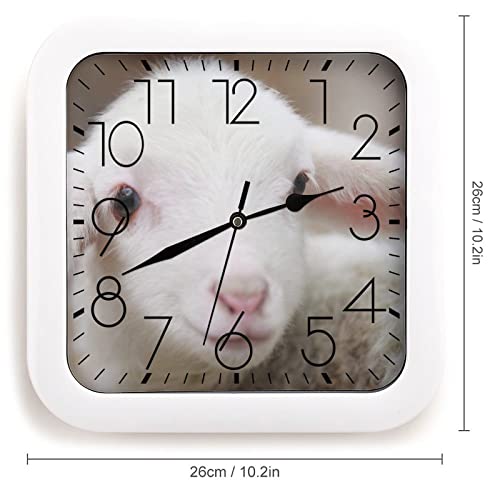 Pendule murale silencieuse mouton blanc de format carre 26x26cm au design moderne