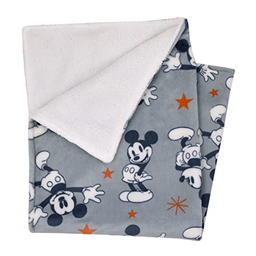Image of NoJo Disney Mickey Mouse Gray, Navy, White and Red Stars Super Soft Sherpa Baby Blanket