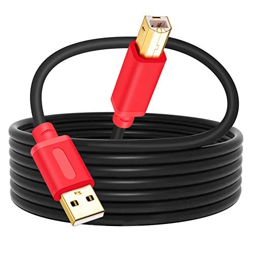 Tan QY Printer Cable 30Ft, USB 2.0 High Speed Gold-Plated Connectors Printer Scanner Cable Cord A Male to B Male for HP, Canon, Lexmark, Dell, Xerox, Samsung etc (30Ft, Red)