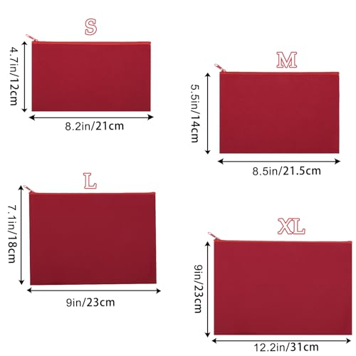Image of 12 Pieces Cotton Canvas Makeup Bag, Multipurpose Cosmetic Bag with Zipper Travel Toiletry Pouch, Blank DIY Craft Bag (Red, XL)