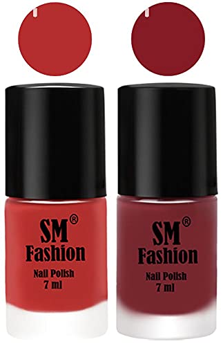 Image of Long Lasting Nail Polish | Nail Paint Combo 7 ml Each) - Set of 2 Coral Pink -Plum