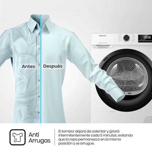 Miniatura 8 de Hisense Dhqe900uwdc - Secadora Bomba De Calor, Capacidad 9 Kg, Clase D, Secado Rápido 30 , Finalización Diferida, Ancho 59,5cm, Alto 84,5cm, Fondo 55cm, Color Blanco