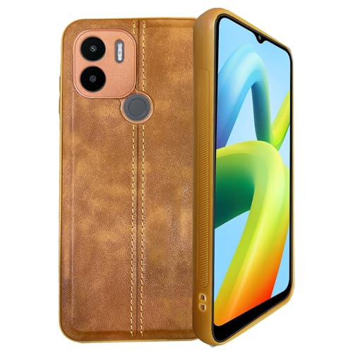 Image of A rtistque Premium Thread Leather Back Cover Case for Poco C50 / Mi Redmi A1 Plus /Mi Redmi A2 Plus | Drop Protection | Smooth Grip | Raised Camera Edges - Brown