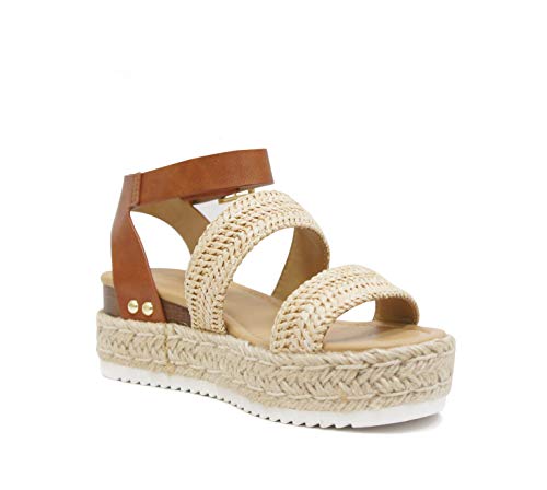 Image of Soda Topic Open Toe Buckle Ankle Strap Espadrilles Flatform Wedge Casual Sandal