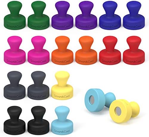 SMART&COOL 20 Pack Small Silicone Fridge Magnets, Anti Scratch Push Pin Magnets, Refrigerator Magnets, Thumbtack Magnets for Fridge, Dry Erase Board, Whiteboard, Office, Classroom, School