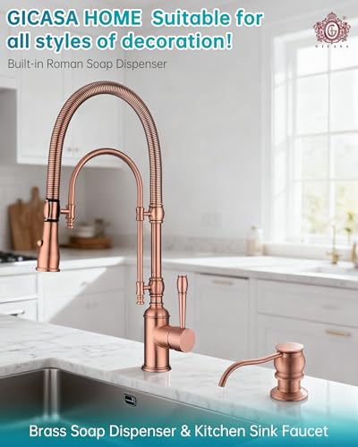 Image of Copper Kitchen Faucet, Single Handle,Solid Brass Single Handle High Arc Pull Down Kitchen Faucet with Pull Down Sprayer,Red Copper Kitchen Sink Faucets