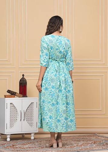 Image of Women's Feeding Kurta Cotton | Floral Anarkali Pregnancy Kurta with Nursing Zipper | Pre & Post Partum | Maternity Dresses | Mom to Be Gift