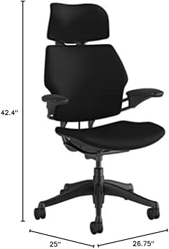 Humanscale Freedom Office Chair with Headrest - Ergonomic Work Chair with Standard Height Adjustable Duron Arms - Wheels for Carpet - Graphite Frame with Black Lotus Fabric