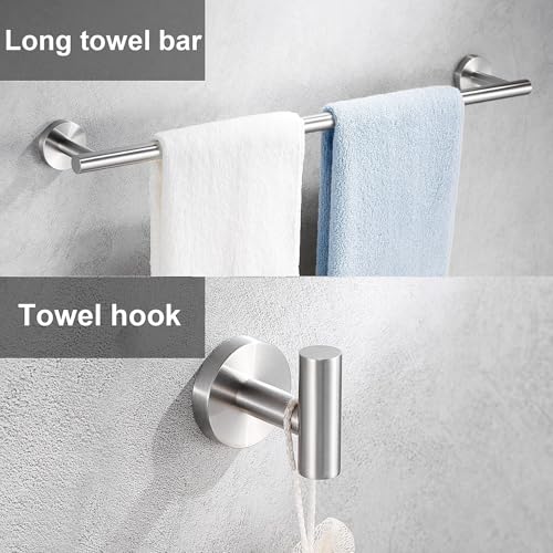 Kwanicas MJH6JT 6 Pieces Brushed Nickel Bathroom Hardware Accessories Set Hand Towel Ring 16&23.6 Inch Round Towel Bar Silver Toilet Paper Holder Towel Hooks 2 Pieces Sus 304 Stainless Steel,Heavy Duty,Wall Mounted thumb #2