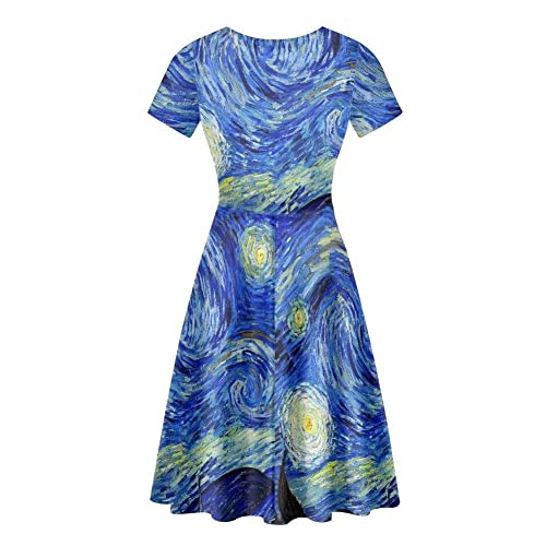 Image of HUGS IDEA Womens Puffy Swing Midi Dress Round Neck Short Sleeve Party A-Line Dresses