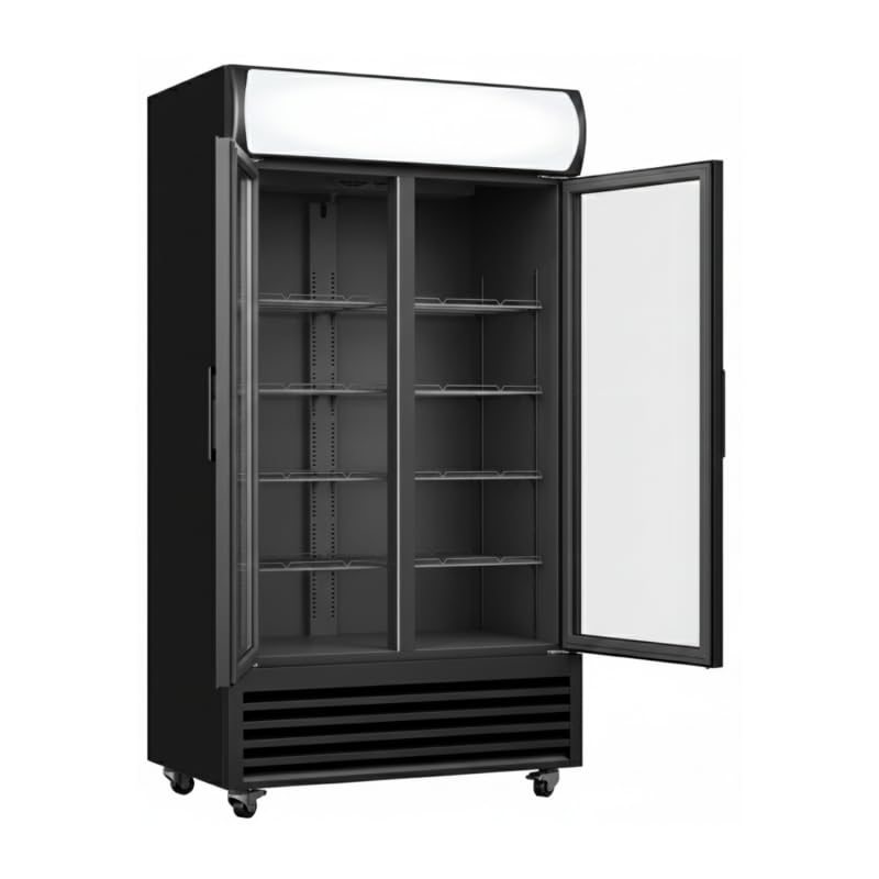 Générique Armadietto per bevande professionale refrigerato, 2 ante vetrate, 568 litri, illuminazione a LED, baldacchino pubblicitario, temperatura da +2°C a +10°C