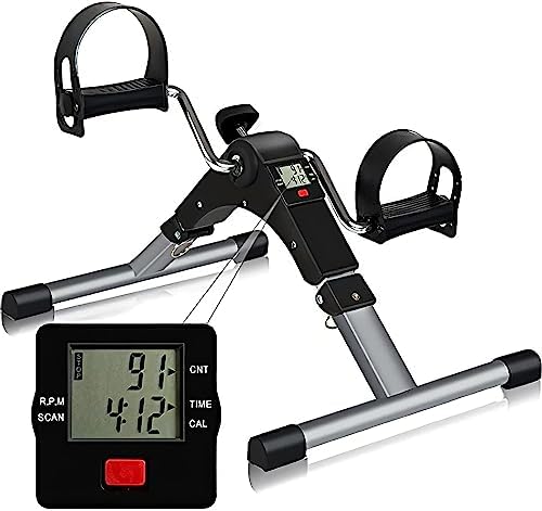 SK DEPOT Exercise Bike Under Desk Pedal Under Desk BikeMini Exercise Bike Folding Pedal ExerciserTraining Machine for Legs and Arms Foldable Bodybuilding Cycle Fitness Equipment with LCD Display