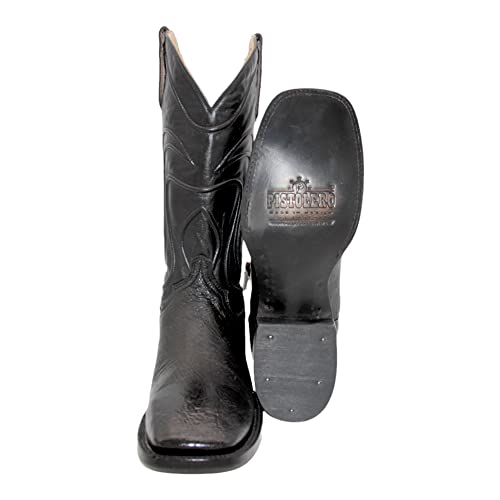 Men's Smooth Genuine Ostrich Leather Square Toe Black Cowboy Boot4