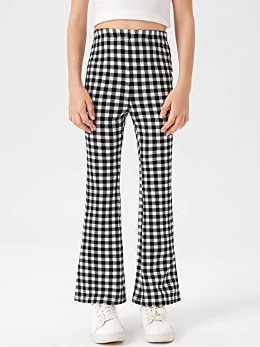 Milumia Girl's Plaid Split Hem Elastic High Waist Flare Pants Bell Bottom Trousers Black And White 7 Years #TOP3