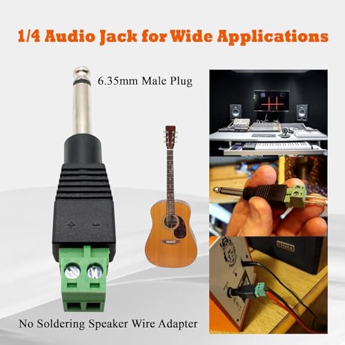 Image of MX 2 Pack 6.35mm 1 /4 inch Mono Plug TS 6.35mm Male Solderless Terminal Adapter Jack DIY Audio Cable Connector for Microphone Speaker Electric Guitar Bass Keyboard Amplifier Audio Cable Repair