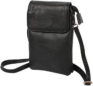 Apradas Leather Phone Bag for Women,Small Crossbody Phone Bag Pouch Purse Wallet,Ladies Cellphone Shoulder Bag,3 Layer Zipper Women's Phone Bag with Long Strap Wallet Travel Wallet with Card Holder