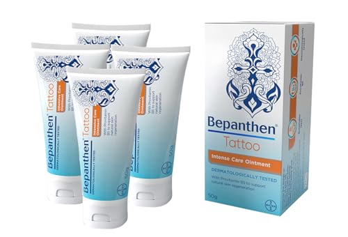 Bepanthen Tattoo | Keeps Tattooed Skin Hydrated & Looking Healthy | Free from Preservatives | Made with Provitamin B5 | 200g (4 tubes of 50g)