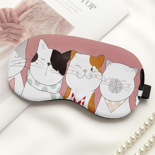 Image of Jenna Cotton Print Cute Sleeping Eye Shade Mask Cover For Insomnia, Meditation, Puffy Eyes And Dark Circles (5Kitty Pink)