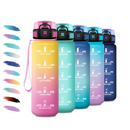 Bouteille d'eau Sport 1L, Gourde Marqueur de Temps, Gourde Motivation avec Filtre, Bouteille d'eau Anti-Fuite, Reutilisable pour Randonnée, Cyclisme, Bureau, Extérieur, Camping, Voyage, Fitness