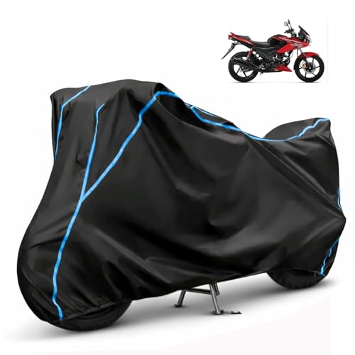 Image of Compatible with Honda CBF Stunner 125 Waterproof Two Wheeler Bike Body Cover Water Resistant, Heavy Duty, UV Rays, Dust & Scratch Protection for All-Modal & Variants (Black,Sky Blue Piping)