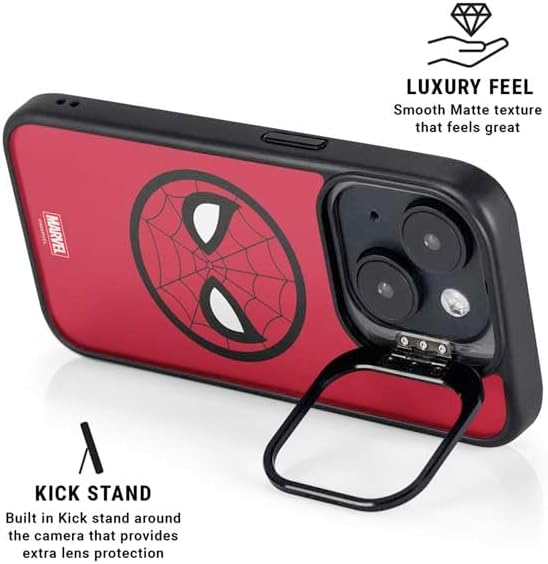 Skinit Kickstand Phone Case Compatible with iPhone 15 - Officially Licensed Marvel Spiderman Spiderman Emblem Design