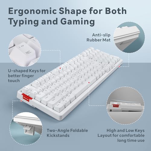 Image of Baytion Mechanical Gaming Keyboard, 99 Keys Wired Keyboard with Red Switches and RGB Backlit for iOS, Android and Windows, White