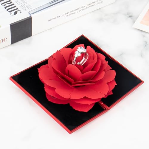Image of wonuu Engagement Ring Box,Ring Rose Box Surprise Jewelry Storage Holder for Woman as Proposal Engagement Wedding Ring Jewelry Gift Case in Valentine's Day ect. (Rhombus Shaped-Red)