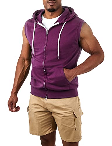 Image of Ohoo Mens Slim Fit Sleeveless Lightweight Zip Up Hooded Sweatshirt Vest Hoodie